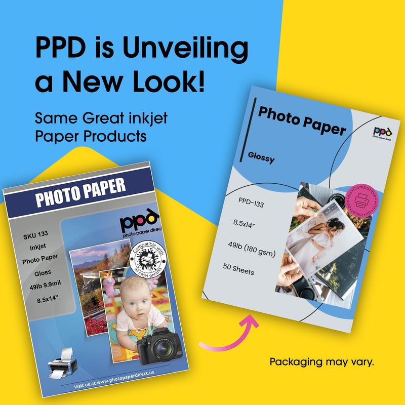 PPD Glossy Photo Paper for Inkjet Printer, 8.5 x 14" Heavyweight Quality Printable Sheets for Custom Picture, Professional Photographic Instant Dry For Normal, Dye or Pigment Ink (50 Pack/180 gsm) - Image 2